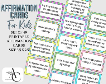Kids Positive Affirmation Cards: Printable Lunch Box Notes (Digital Download PDF)