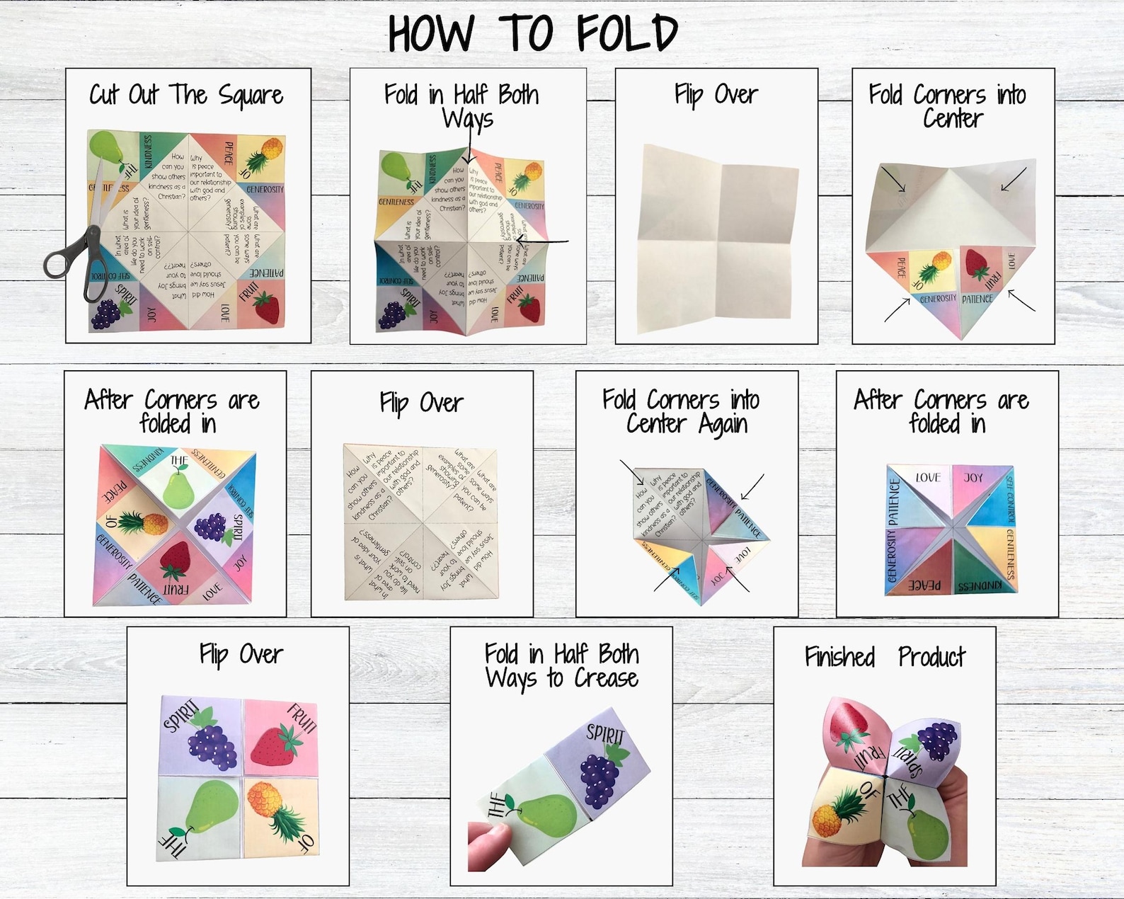 Fruit of the spirit cootie catcher sunday school bible activity