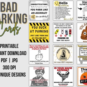 Slecht parkeren afdrukbare voorruit Opmerking, je zuigt bij parkeren Aanstootgevende autostickers, Geen parkeerafdrukbaar ticket, Vaderdag Nieuwigheidscadeaus