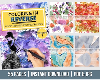 Libro para colorear al revés: Arte abstracto en acuarela, alivio de la ansiedad (PDF)