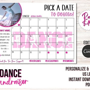 Pay for your Day Calendar Fundraiser, Pick a Date Dance Fundraiser editable Canva Template, Dance Team Fundraiser Printable Dance Fundraiser