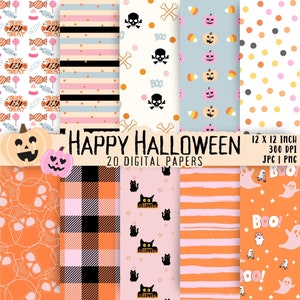 Halloween Digital Paper Pack, Pastell Halloween Nahtlose Muster, Pink Halloween Scrapbook Papier, Halloween Clipart Grafik Tapete