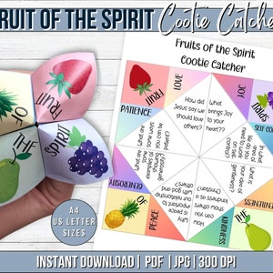 Frutto dello Spirito Cootie Catcher Attività biblica della scuola domenicale, Christian Homeschool stampabile, Galati 5 Studio biblico per bambini, Creazioni con la carta