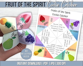 Fruit of the Spirit Cootie Catcher Sunday School Bible Activity, Christian Homeschool Printable, Galatians 5 Kids Bible Study, Paper Craft