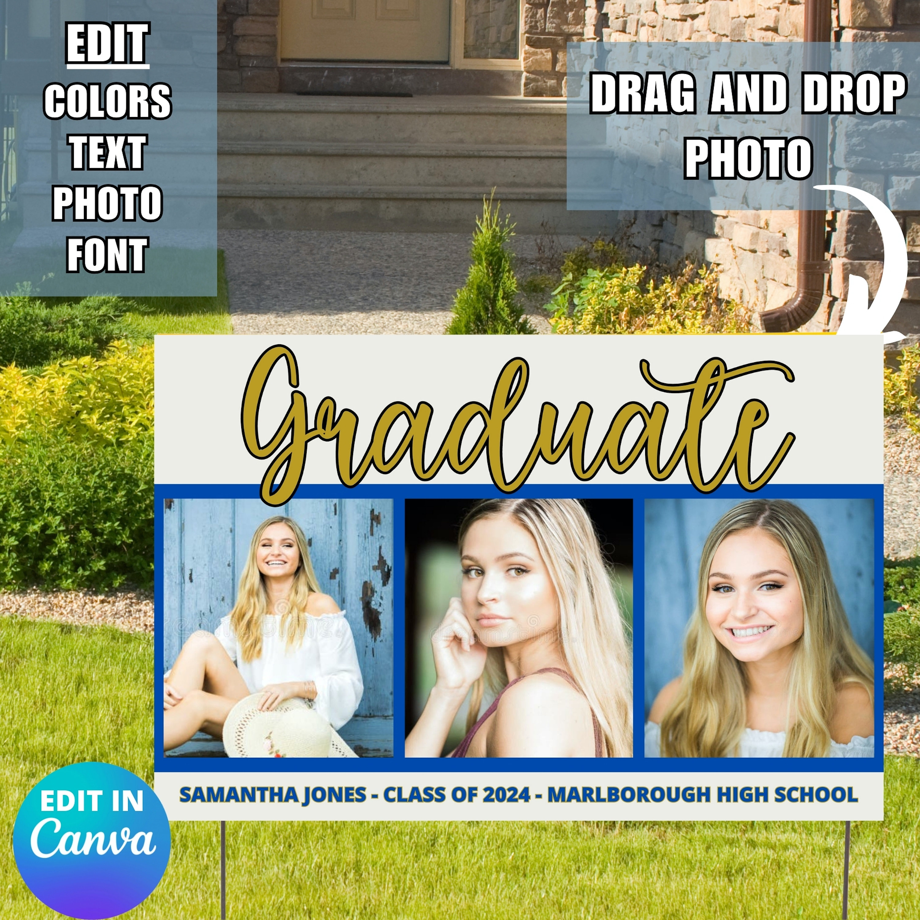 Graduation Yard Sign Canva Template, Class of 2024 Grad Sign, High ...