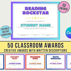 Editable Classroom Awards, End of Year Awards, Student Awards, Superlative Award Certificates, Class Achievement award, Custom teacher award
