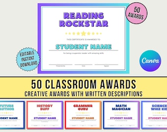 Editable Student Awards: 50 Classroom Certificates (PDF)