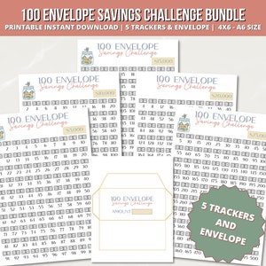 100 Envelopes Savings Challenge, 5k savings challenge, money savings tracker ,Cash Stuffing Envelope Challenge, Budget Binder