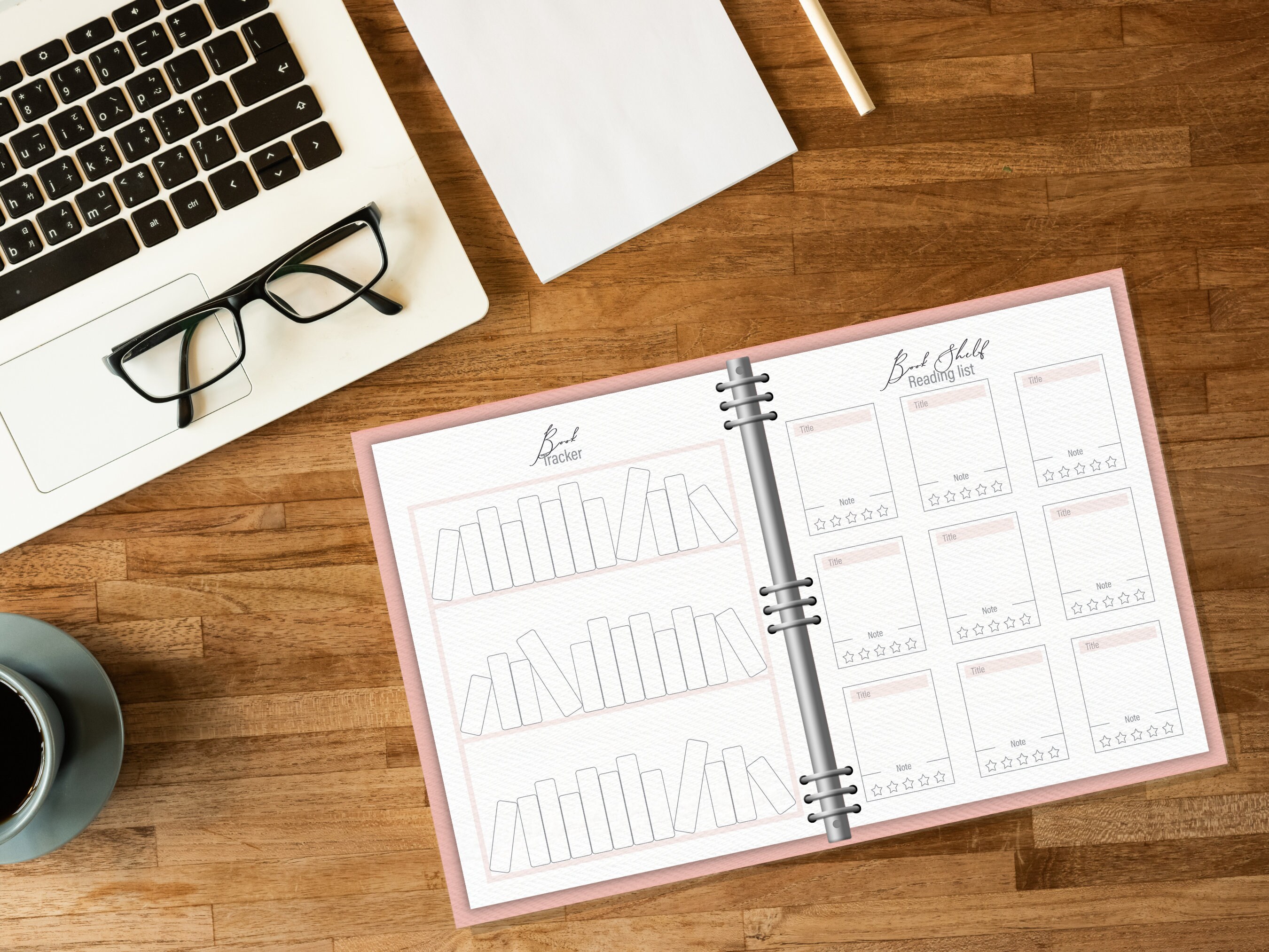 Reading Log Printable Journal, Book Review Journal, Bookshelf Book