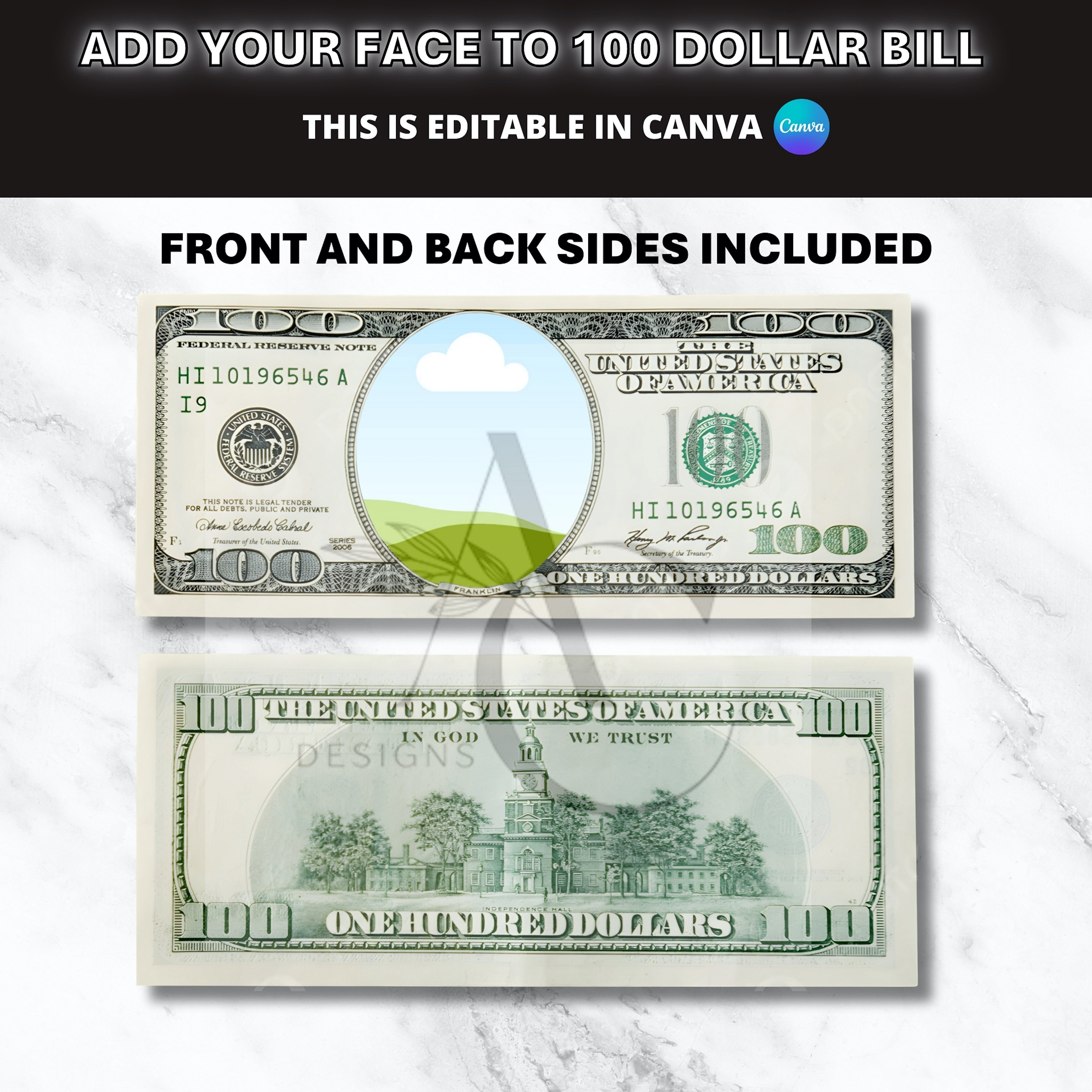 Dollar Bill Template, Your Face on Money, Personalized Dollar, Editable Dollar Bill Template, Your Face on Money, Personalized Dollar, Editable