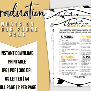 Graduation Party Whats in your Phone Printable Games, Whats on your Phone College graduation party, High School grad party, Digital Download
