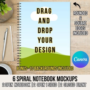 Canva Spiral Notebook Mockup,  Journal Mockup, Canva Frame Book Mockup template, Drag and Drop Book Mockup, Spiral Planner Mockup,