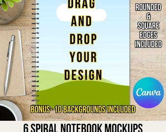 Canva spiraal notebookmodel: boeksjabloon slepen en neerzetten (8,5 x 11) (digitale download)