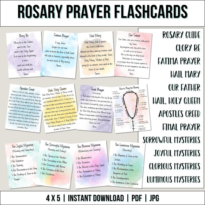 How to Pray the Rosary Printable, Holy Rosary Prayer Card, Catechism