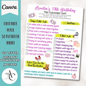 Mall Scavenger Hunt, 13th Birthday Party Scavenger Hunt, 16th Birthday party photo scavenger hunt, Teenage Birthday mall party, Tween Party