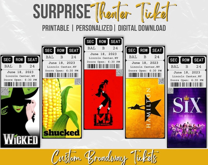 Personalized Theatre Ticket | Event Ticket | Surprise Voucher | Musical Ticket | Broadway | Souvenir Ticket | Memorabilia