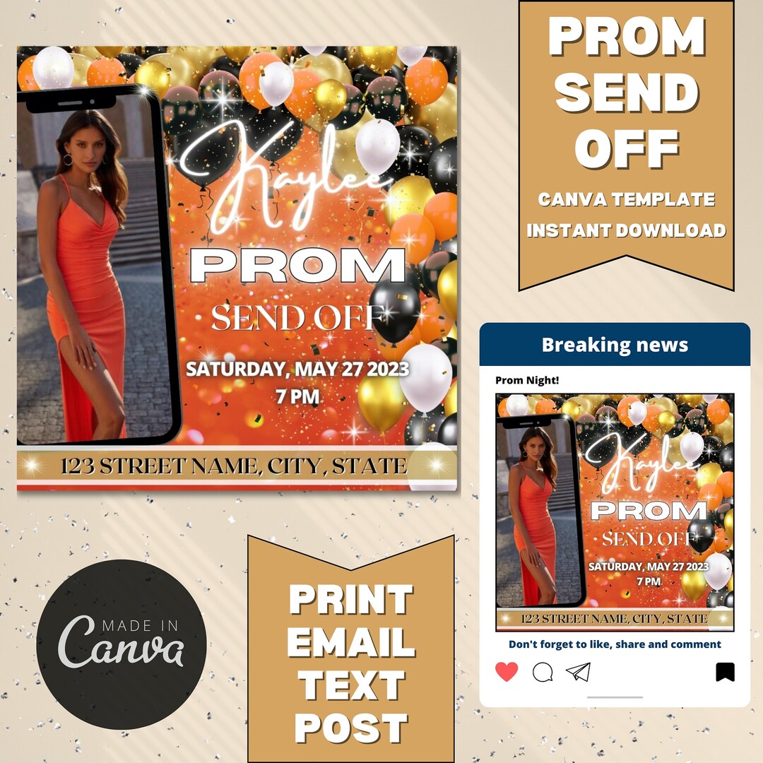 Editable Prom Send off Flyer Canva Template for Prom Night Printable Editable Prom Send off Flyer Canva Template for Prom Night Printable