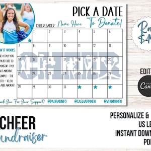 Pay for your Day Calendar Fundraiser, Pick a Date Cheer Fundraiser editable Canva Template, Cheer Team Fundraiser Printable Cheer Fundraiser