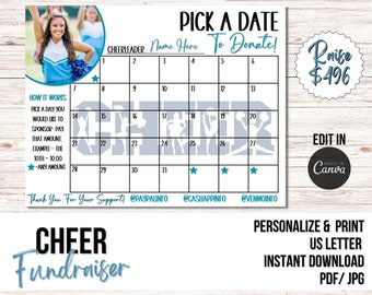 Pay for your Day Calendar Fundraiser, Pick a Date Cheer Fundraiser editable Canva Template, Cheer Team Fundraiser Printable Cheer Fundraiser