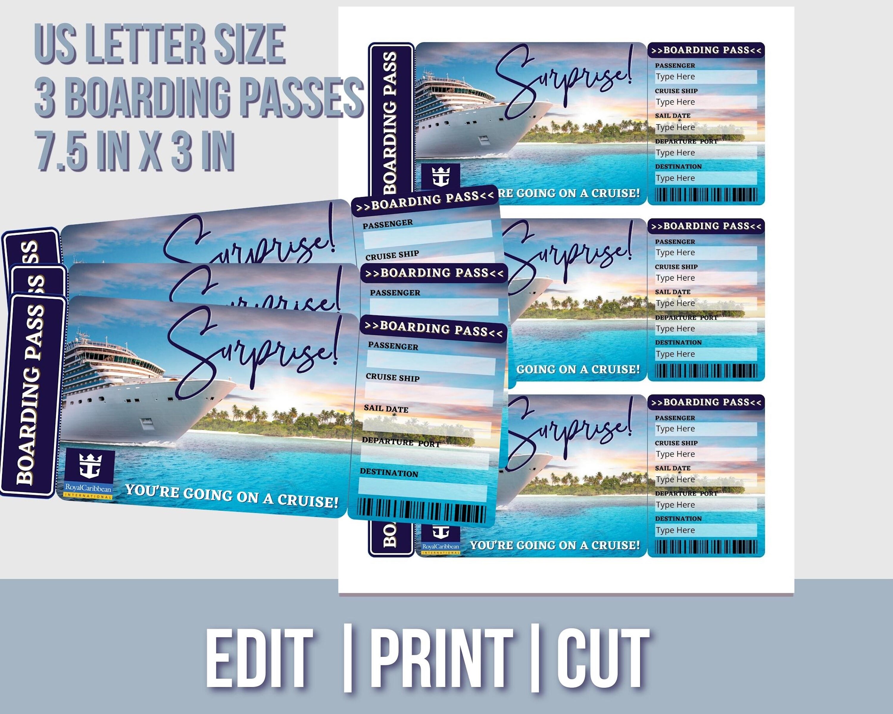 Cruise Boarding Pass Canva Editable Template: Royal Caribbean Surprise ...