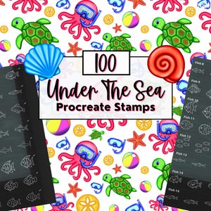 Under the Sea Procreate Stamps Pack, Procreate Brushes, Ocean Stamps, Jelly Fish, Fish Stamps, Nautical Stamps, Line Art, Sea Life, Doodles