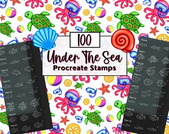 Under the Sea Procreate Stamps: Ocean Life, Fish, and Doodles (Digital Download)