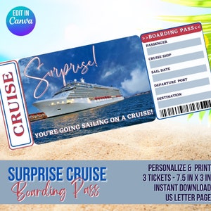 Cruise Boarding Pass Editable Template: Cruise Vacation Editable Ticket, Cruise Surprise Vacation Gift Tickets