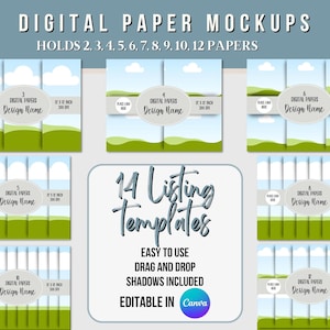 Digital paper mockup editable template, Etsy listing Mockup bundle, Scrapbook Paper mockup,  Canva Mockup designs,  Etsy product mockup