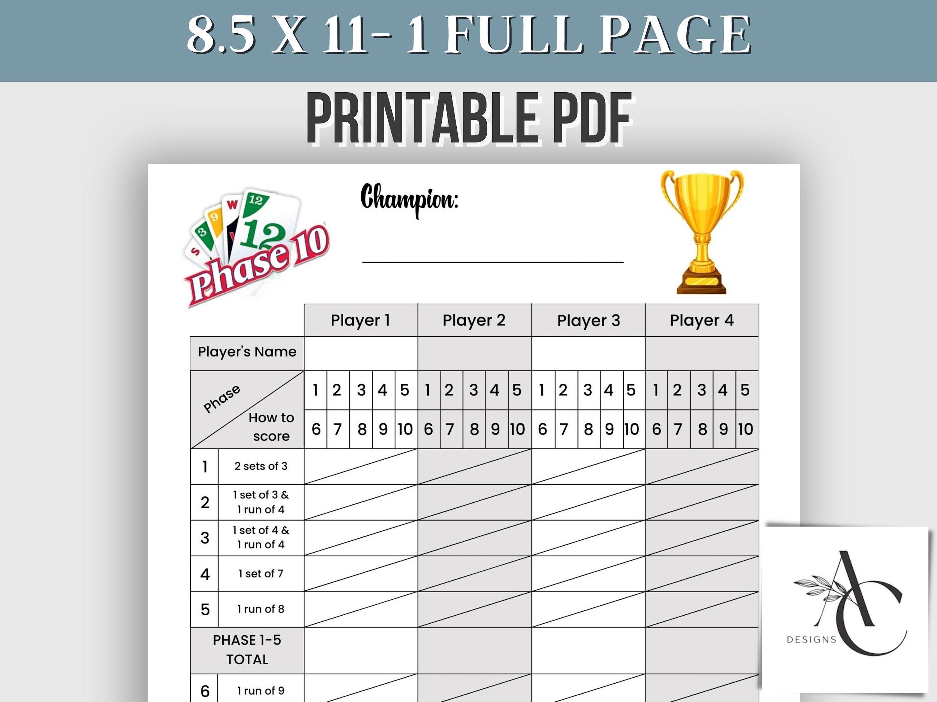 Phase 10 Card Game Printable Score - Il Fullxfull.4691497088 Asvv