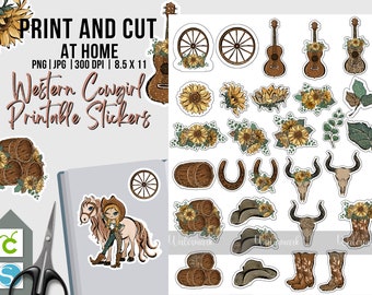 Country Western Cowgirl Sticker Sheet: Print & Cut PNG Stickers