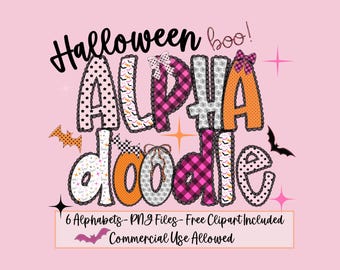 Halloween Doodle Alphabet PNG Set: Lace, Pumpkin, Preppy Font (Digital Download)
