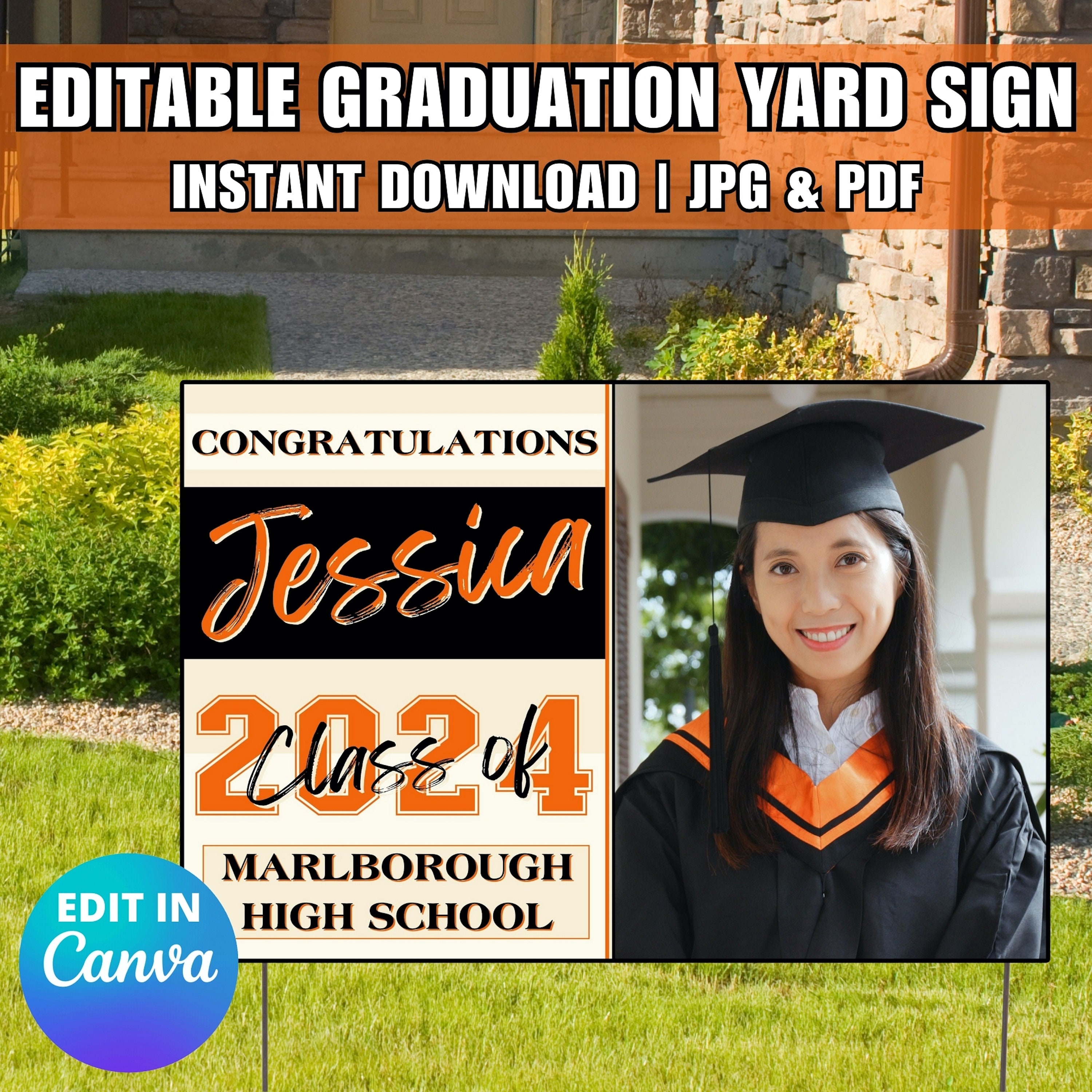 Graduation Yard Sign Canva Template: Class of 2024 Photo (digital ...