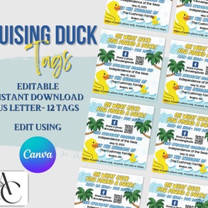 Cruising Duck Editable tags, Cruise Printables Duck tags Template, Cruise Rubber Ducks Personalized Tags Canva Template