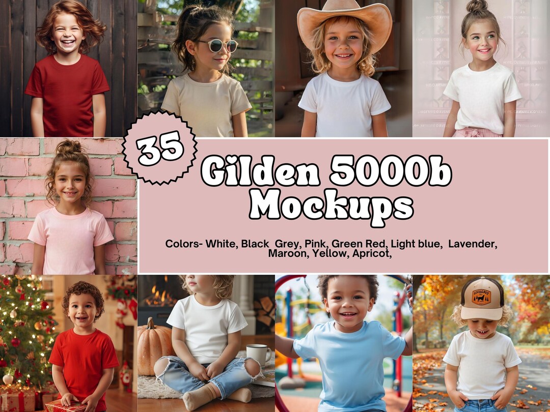 Kids T-shirt Mockup Bundle: Gildan 5000B Youth Shirt (digital Download ...