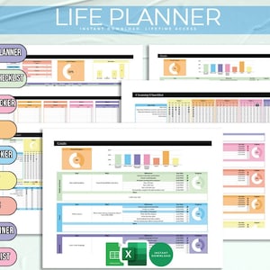 Digital Life Planner for  Google Sheets, Life Planner Excel Spreadsheet,  daily To do list task tracker, Meal Planning Grocery List, Budget