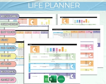 Digital Life Planner: Google Sheets & Excel, Budget, Meal Plan (PDF)