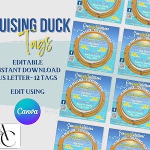 Cruising Duck Editable tags, Cruise Printables Duck tags Template, Cruise Rubber Ducks Personalized Tags Canva Template