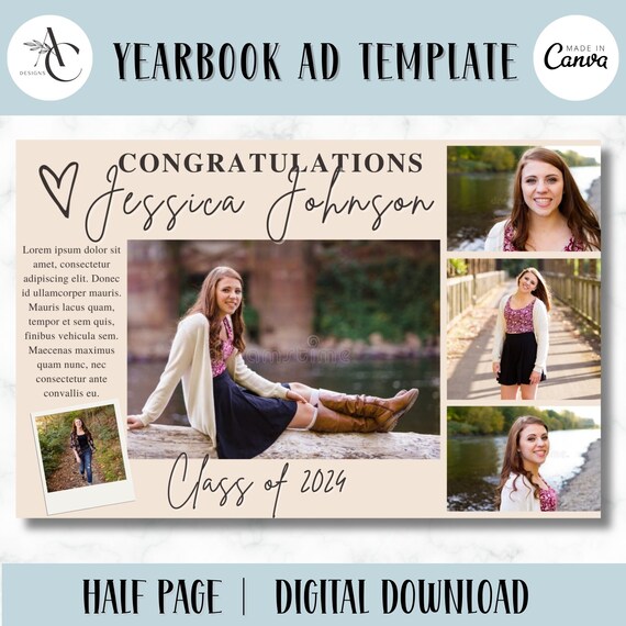 Senior Yearbook Ad Template: Photo Collage, Half Page Canva Frame (Digital Download)