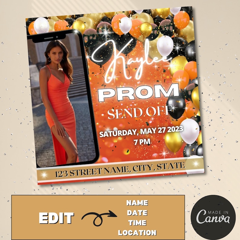 Editable Prom Send off Flyer Canva Template for Prom Night, Printable Editable Prom Send off Flyer Canva Template for Prom Night, Printable