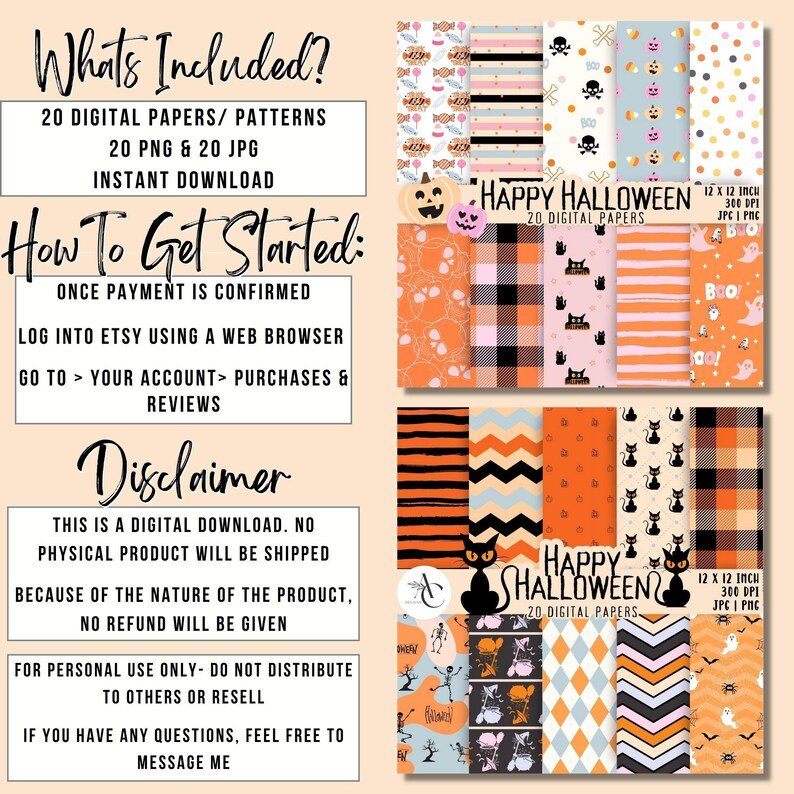 Pastel Halloween Digital Paper Pack, Seamless Patterns (PDF) - Etsy