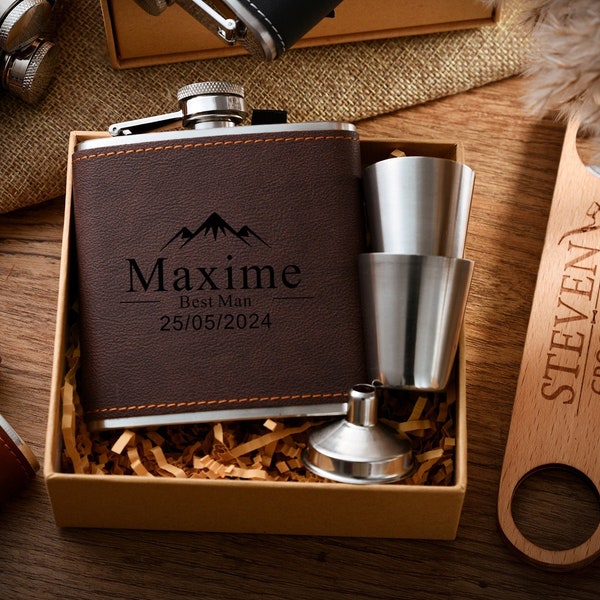 Groomsmen Gifts Set Personalized Flask Bachelor Party Proposal Gift Custom Engraved Flask Best Man Gift Idea