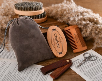 Ensemble de brosses à barbe personnalisées pour hommes - L'ensemble de soins ultime pour les garçons d'honneur - Brosse à moustache personnalisée en cadeau pour garçons d'honneur