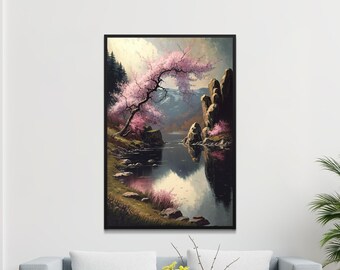 PRINTABLE Landscape Art Japanese Cherry Blossom Scenic - Etsy