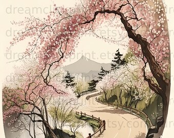 PRINTABLE Landscape Art Japanese Cherry Blossom Scenic Fantasy Art ...