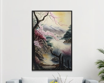 PRINTABLE Landscape Art Japanese Cherry Blossom Scenic - Etsy