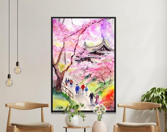 PRINTABLE Landscape Art Japanese Cherry Blossom Scenic - Etsy