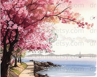 PRINTABLE Landscape Art Japanese Cherry Blossom Scenic - Etsy