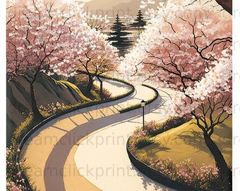 PRINTABLE Landscape Art Japanese Cherry Blossom Scenic - Etsy