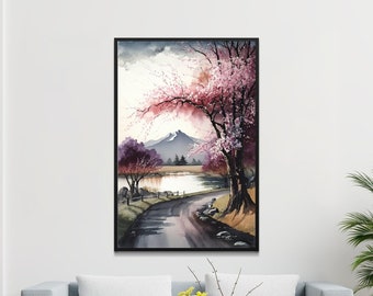 PRINTABLE Landscape Art Japanese Cherry Blossom Scenic - Etsy