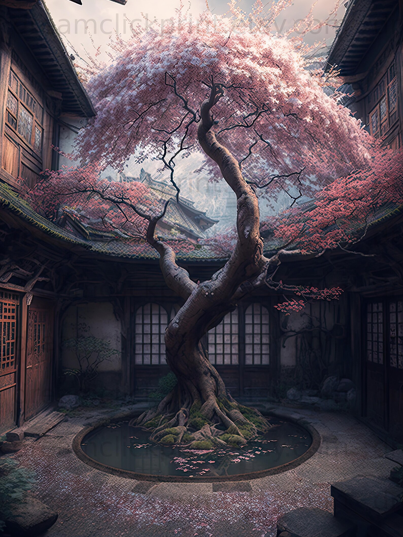 PRINTABLE Landscape Art Japanese Cherry Blossom Scenic Fantasy Art ...